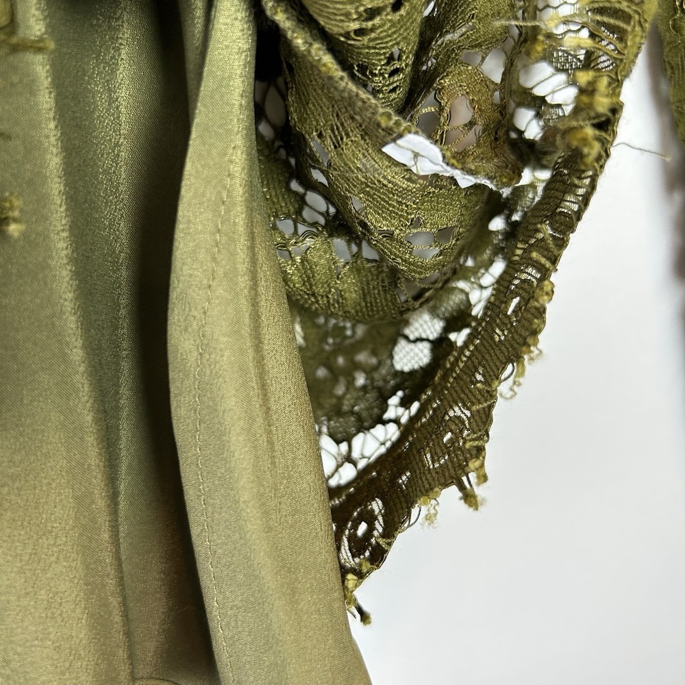 J Crew Lace Top Womens 2 Petite Long Sleeve Shirt Olive Green Sheer Sleeve - Picture 9 of 12